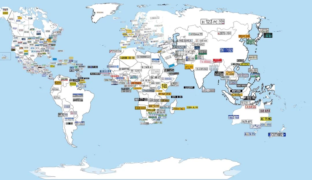 Mapa z tablicami rejestracyjnymi